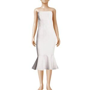 Cinq a Sept White Luna Tea-Length Strapless Flounce Hem Mermaid Body-Con Dress 6